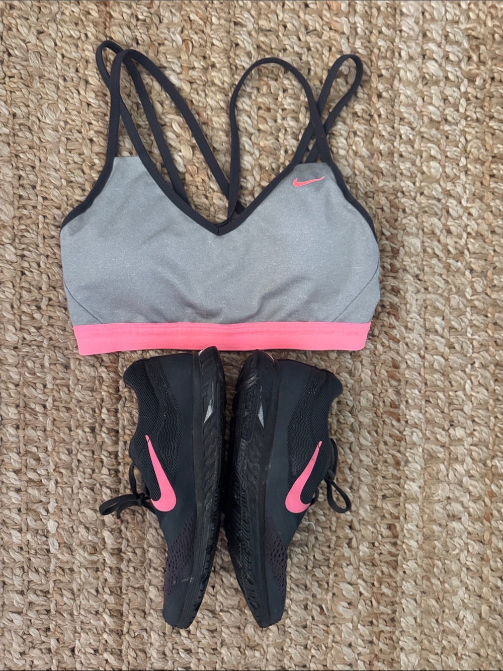 Nike pink gray Sports Bra Nike shoes size 7 pink black and white bundle